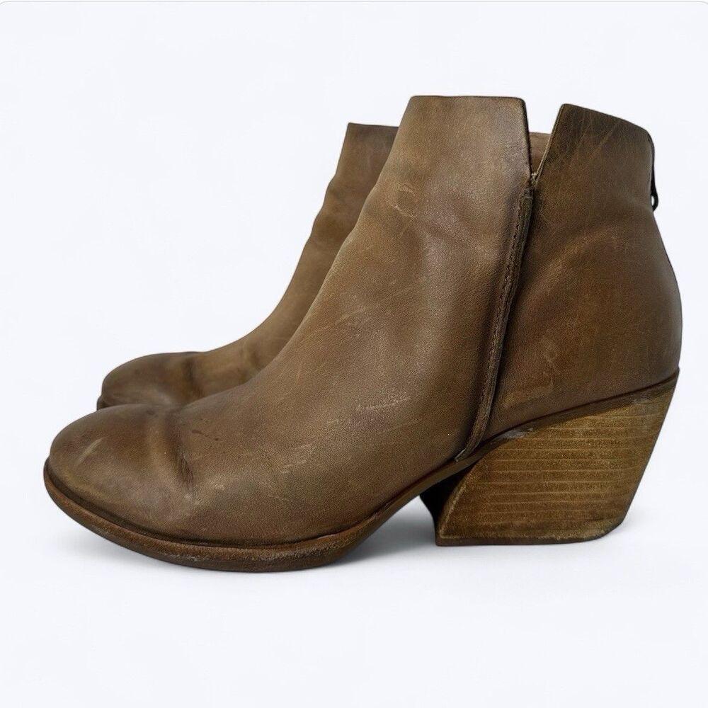 Kork-Ease Chandra Brown Leather Ankle‎ Boots Womens Sz 8.5 Stacked Wooden Heel